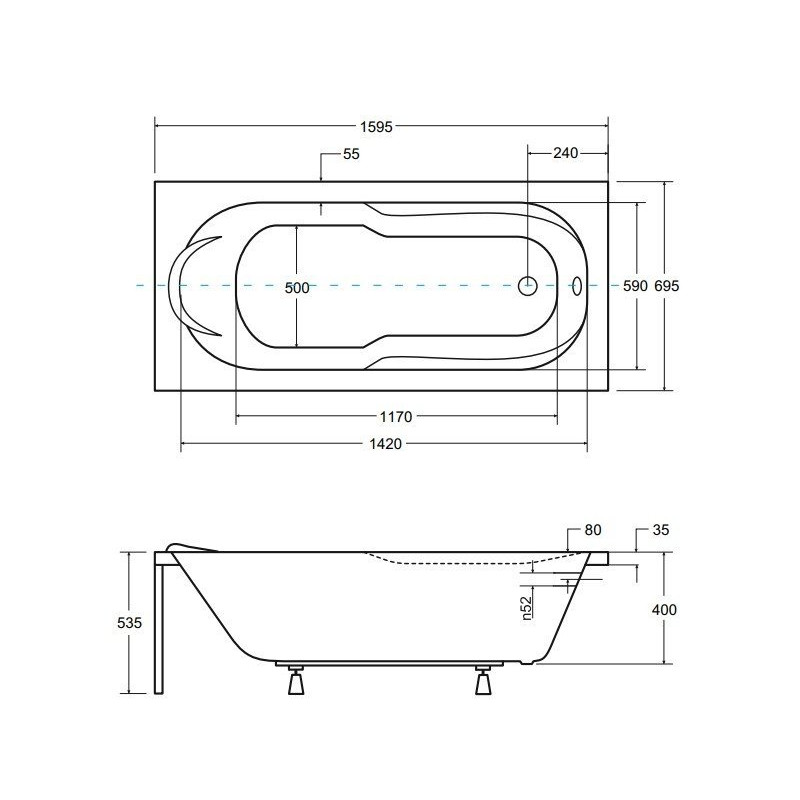 Elegancka Wanna Prostokątna BONA 160 ze Stelażem Typ W w Zestawie