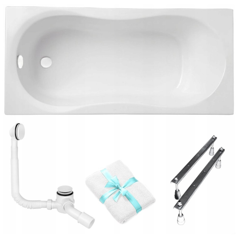 Elegancka Wanna Prostokątna GRACJA 180x80 z Syfonem i Nóżkami