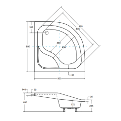 Besco Brodzik Oliver 80x80 Z syfonem
