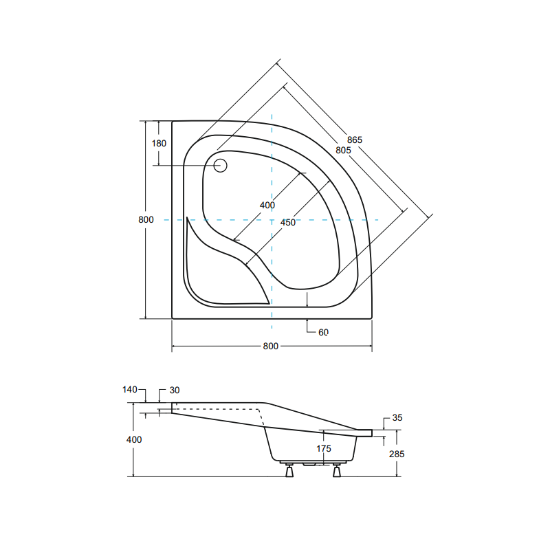 Besco Brodzik Oliver 80x80 Z syfonem