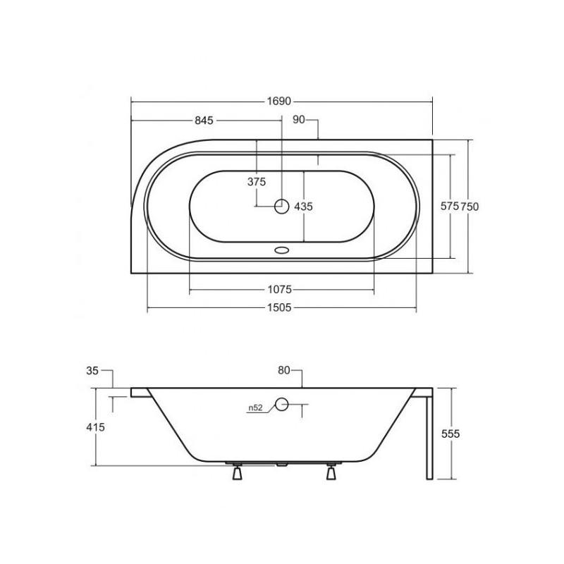 Zachwycająca Wanna Asymetryczna Lewa AVITA 170 L ze Stelażem Typ W w Zestawie