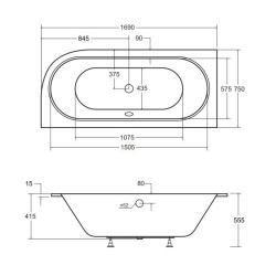 Besco Avita wanna 170x75 akrylowa z nóżkami i syfonem lewa