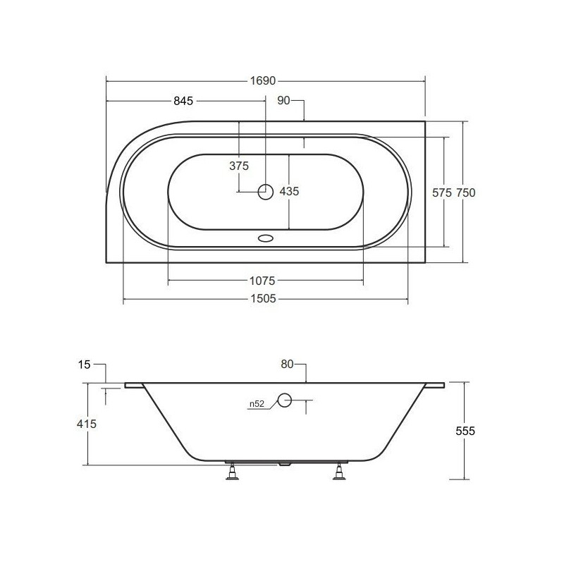 Besco Avita wanna 170x75 akrylowa z nóżkami i syfonem lewa