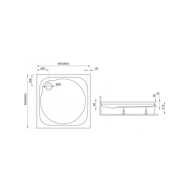 NOWY STYL Brodzik 80x80 z Akrylu z Obudową, Syfonem i Stelażem Polimat - Elegancja w Twojej Łazience