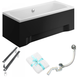 Ines Black Elegance: Wanna 180x80 z Czarną Obudową i Syfonem dla Luksusu w Twojej Łazience