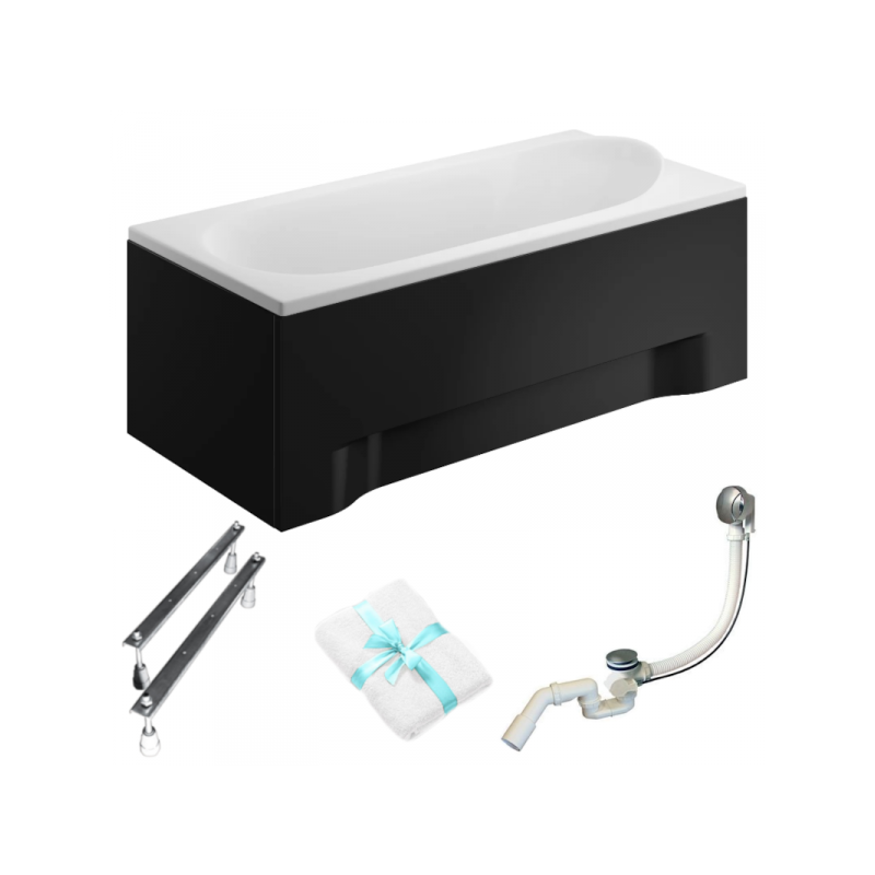 Elegancja Medium 190x80 - Designerska Wanna z Czarną Obudową i Syfonem dla Nowoczesnych Łazienek!