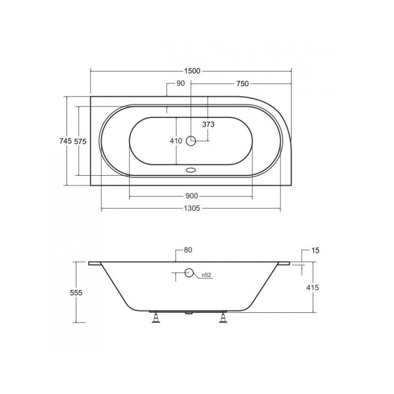 AVITA SLIM+ 150 P - Nowoczesna wanna asymetryczna z syfonem chromowym i stelażem Slim W