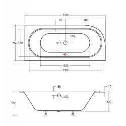 Besco Avita wanna 160x75 akrylowa z nóżkami i syfonem prawa