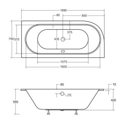 Besco Avita wanna SLIM 170x75 lewa akrylowa z nóżkami i syfonem