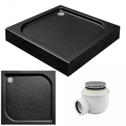 OSKAR Czarny Kwadratowy Brodzik 90 z Efektem Kamienia - Styl i Funkcjonalność