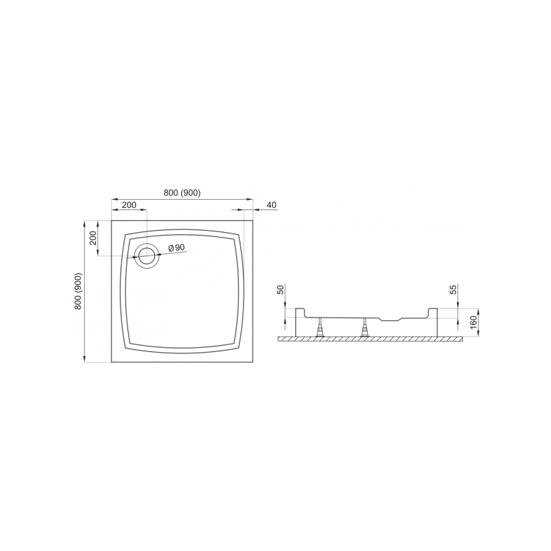 Polimat Brodzik kompaktowy kwadratowy Patio 90x90 z Syfonem