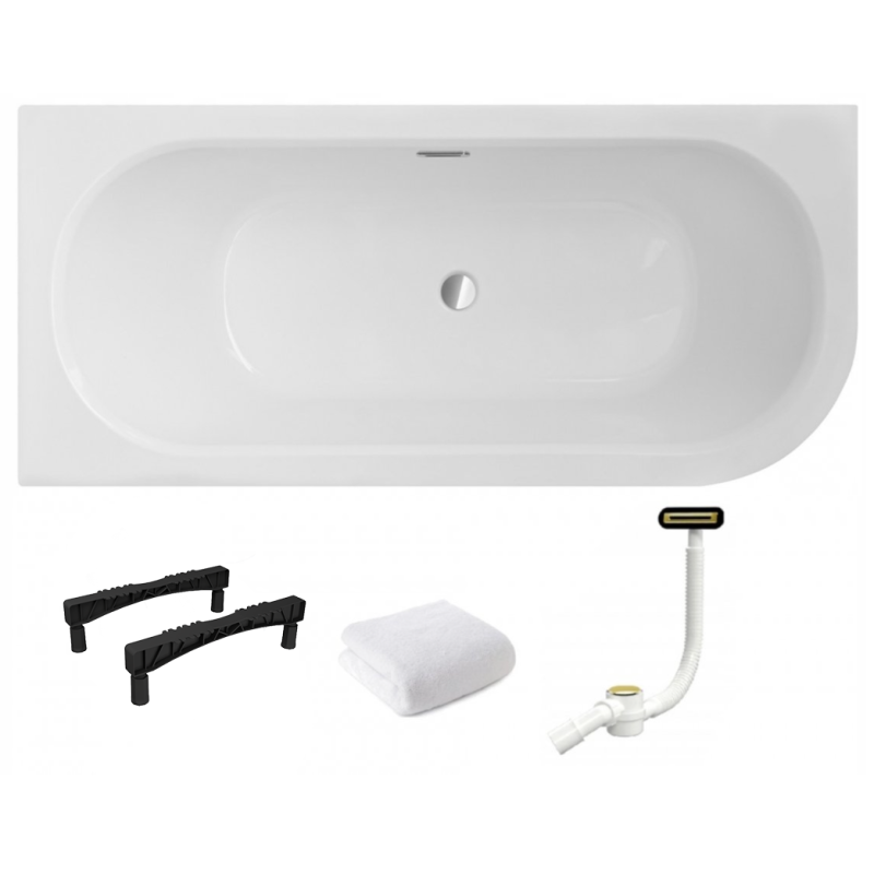 Elegancka Wanna AVITA SLIM+ 170 L z Złotym Syfonem szczelinowym i Stelażem Slim W