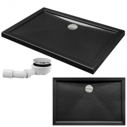 Stylowy Brodzik Alpina Slimline z Efektem Kamienia, Czarny, 120 cm