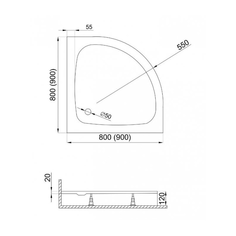 Polimat Brodzik półokrągły Ringo 90x90 z Syfonem
