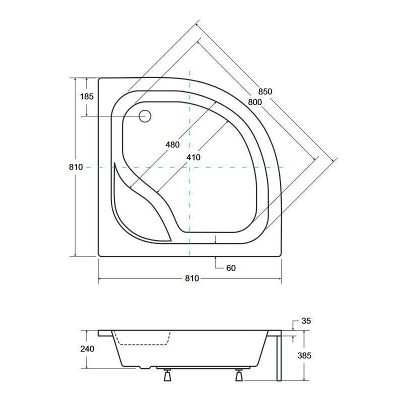 Luxusowy Brodzik Półokrągły Besco Diper I 80x80 z Syfonem Gratis!
