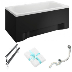 Stylowa Wanna Prostokątna Polimat 130x70 z Czarną Obudową i Syfonem Automatycznym