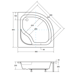 BESCO Luksusowy Brodzik Półokrągły 90x90 z Powłoką Antybakteryjną i Siedziskiem