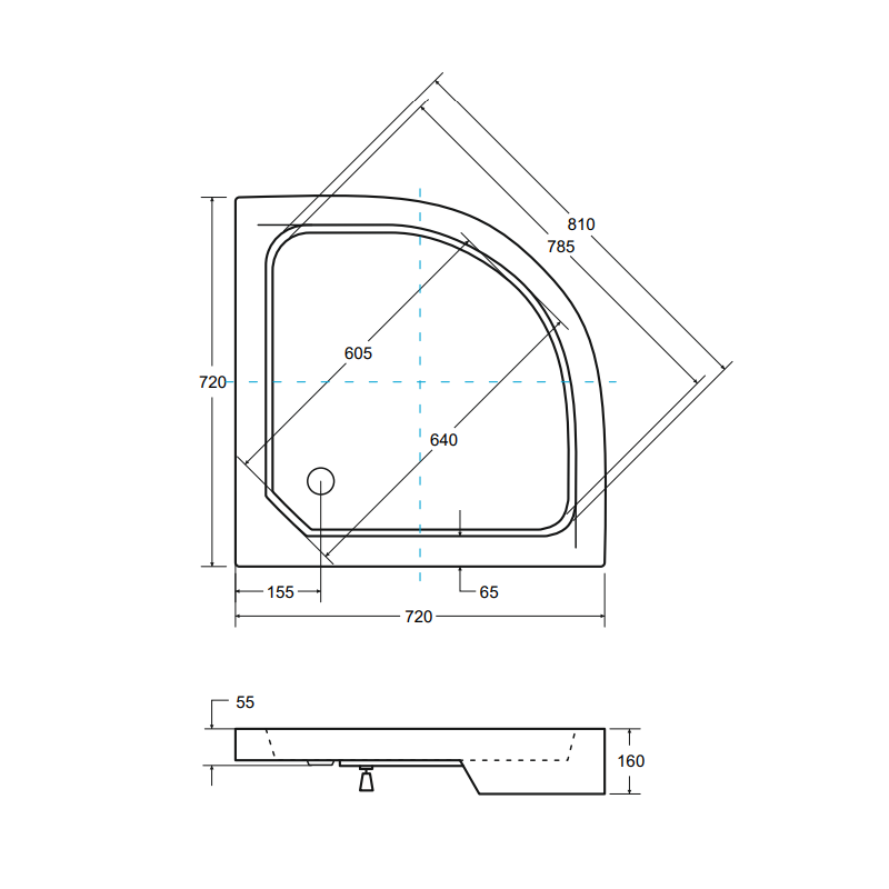 Brodzik Elegance 70 - Półokrągły Biały Komfort z Poziomowaniem