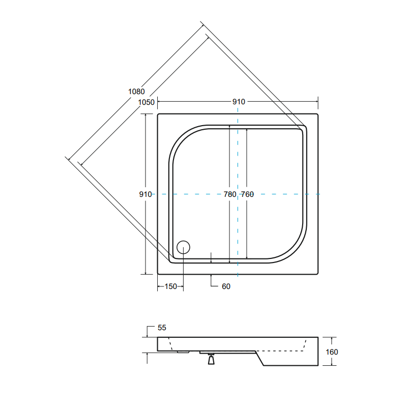 Besco Brodzik Oskar 90x90 Z syfonem