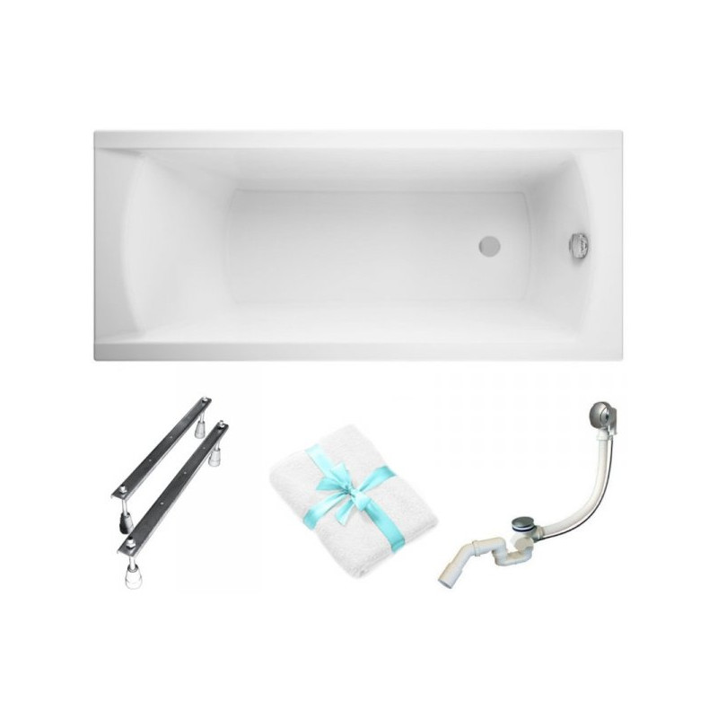 Elegancka Wanna Akrylowa Cersanit Korat 160x70 z Syfonem, Nóżkami i Ręcznikiem Gratis