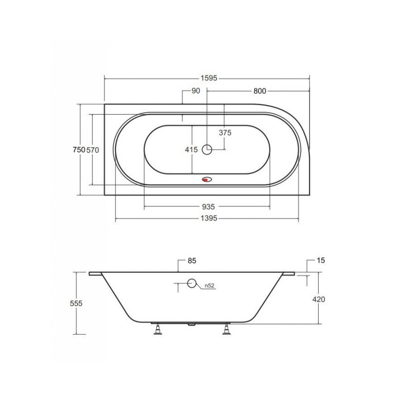 Elegancka Wanna AVITA 160L Slim+ Asymetryczna z Złotym Syfonem