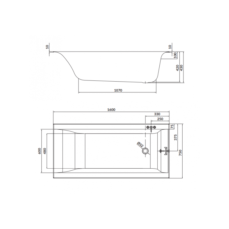 Luksusowa Wanna LARGA SLIM 160x75 cm z Syfonem Clik-Clack dla Nowoczesnej Łazienki