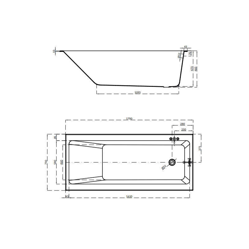 Cersanit Crea SLIM 170x75 Wanna Akrylowa + Syfon i Nogi + Ręcznik Gratis