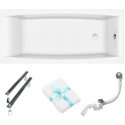 Cersanit Virgo 180x80 Ergonomiczna Wanna z Akrylu + Syfon, Nogi i Ręcznik Gratis