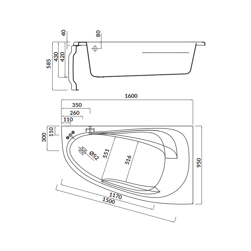 Cersanit Joanna 160x95 Wanna Asymetryczna Prawa z Akcesoriami - Komfort i Styl w Twojej Łazience