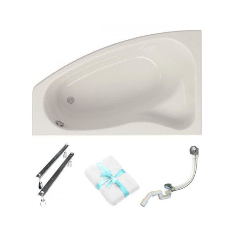 Cersanit SICILIA 160x100 LEWA asymetryczna wanna z syfonem, nogami i ręcznikiem gratis