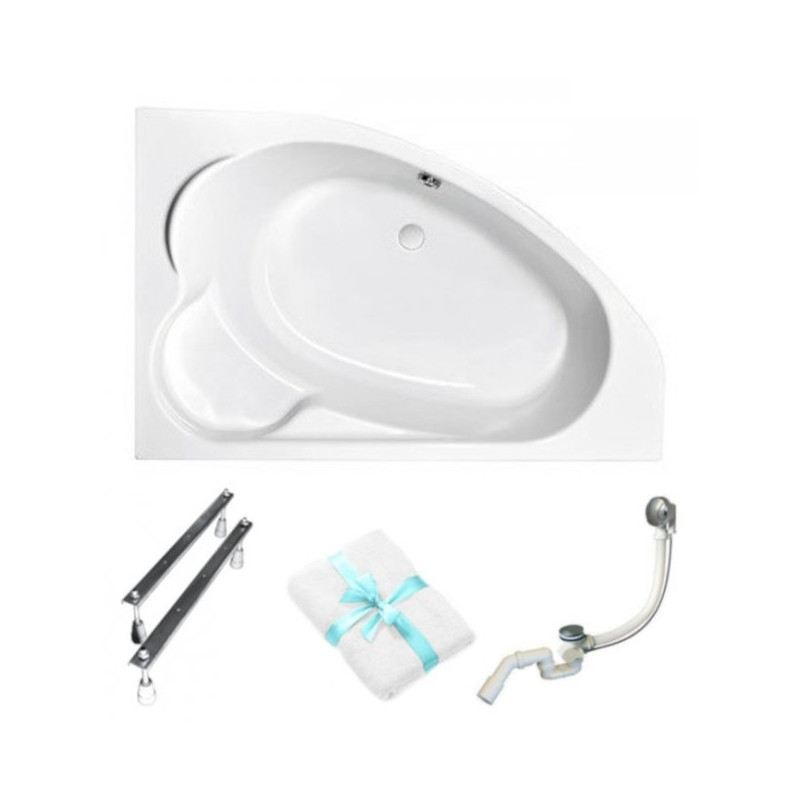 Cersanit Kaliope 170x110 Wanna Asymetryczna Prawa Zestaw z Syfonem i Ręcznikiem