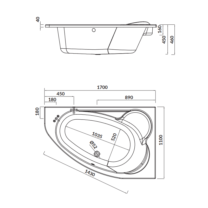 Cersanit Kaliope 170x110 Wanna Asymetryczna Prawa Zestaw z Syfonem i Ręcznikiem