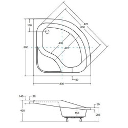 OLIVER Brodzik Półokrągły OLIVER I 80 z Siedziskiem Z Syfonem