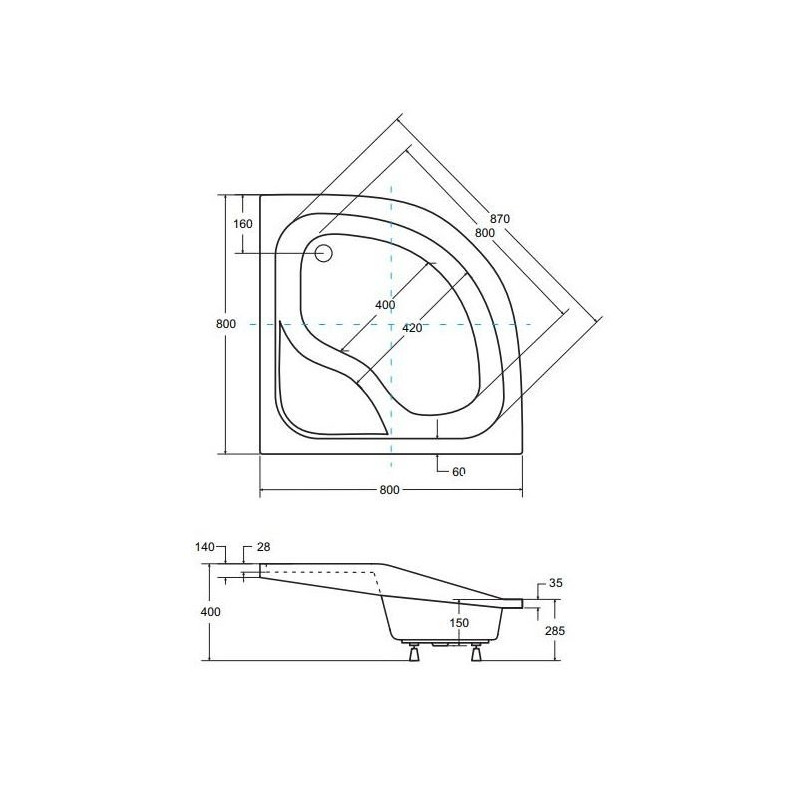 OLIVER Brodzik Półokrągły OLIVER I 80 z Siedziskiem Z Syfonem