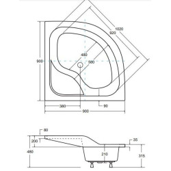 OLIVER II 90 - Biały Brodzik Prysznicowy z Podwyższonym Siedziskiem i Zestawem Poziomującym