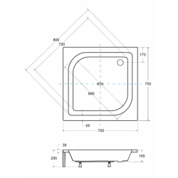 BESCO Ares Brodzik Akrylowy 70x70 z Antybakteryjną Powłoką i Syfonem w Zestawie