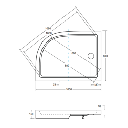 Brodzik Saturn 100L, lewy, biały, akrylowy, zintegrowany z obudową, zestaw poziomujący w komplecie