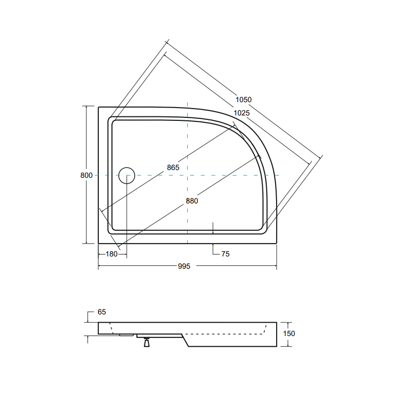 Besco Brodzik Comfort 100x100 asymetryczny lewy z syfonem