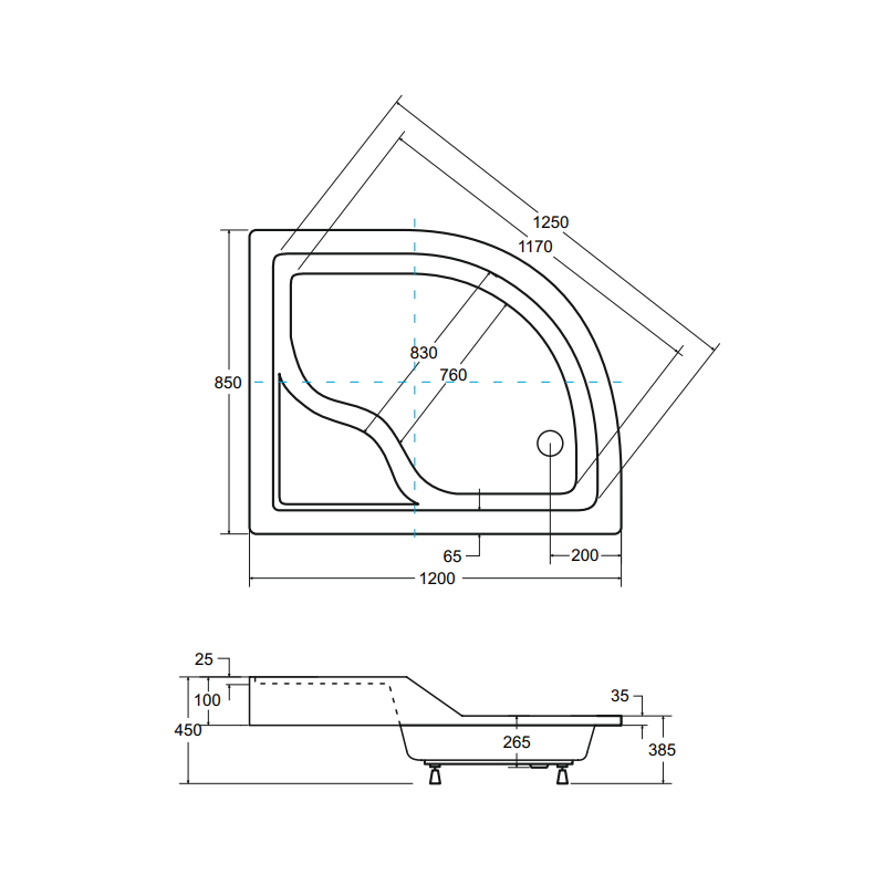 Besco Brodzik asymetryczny prawy Maxi 85x120 Z syfonem