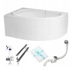 Asymetryczna wanna narożna Polimat 130x85 z obudową, syfonem i preparatem do czyszczenia