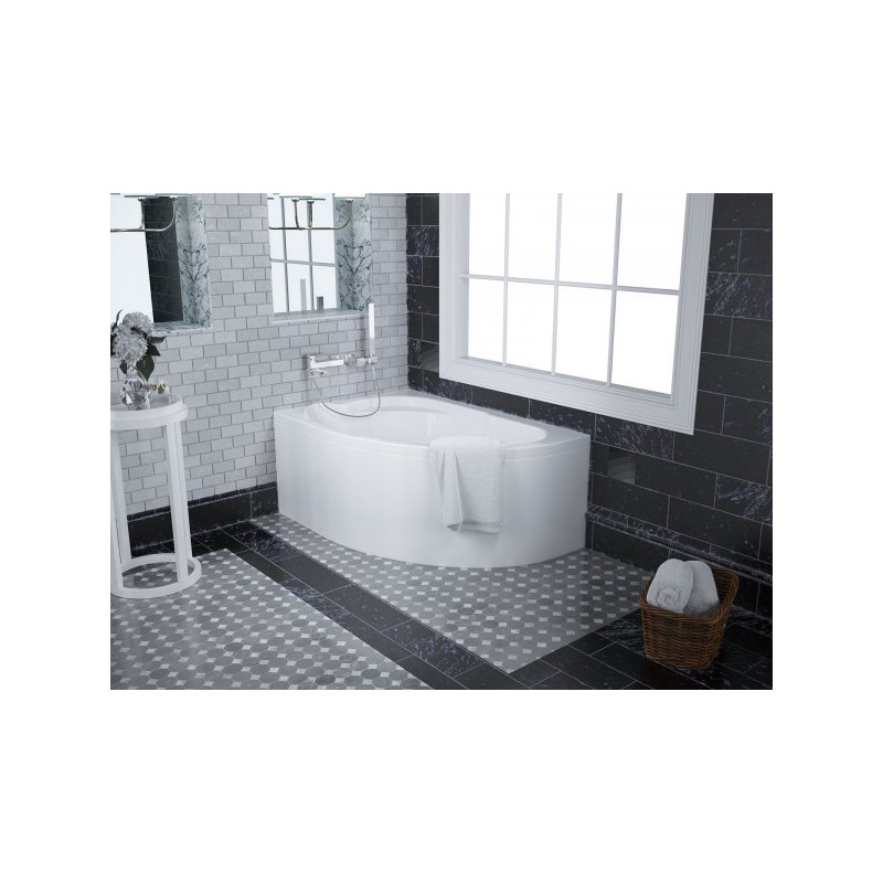 Asymetryczna wanna narożna Polimat 130x85 z obudową, syfonem i preparatem do czyszczenia