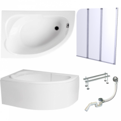 Wanna narożna 130x85 z parawanem i syfonem, lewa, akrylowa