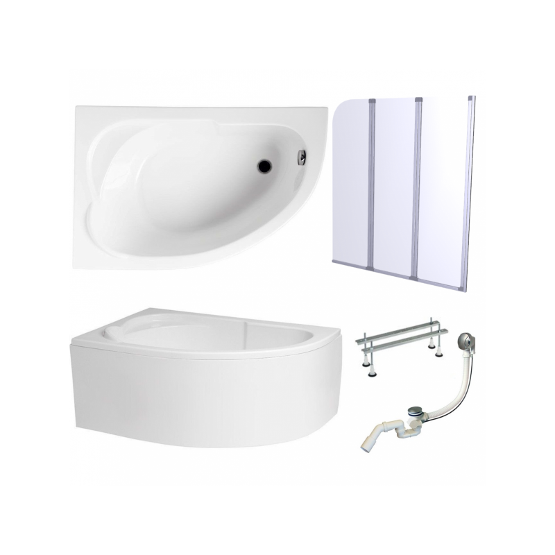 Ekskluzywna wanna narożna Lux 130x85 z Parawanem i Syfonem - Idealne Dopełnienie Łazienki