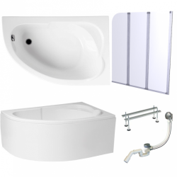 Wanna narożna akrylowa 130x85 z parawanem i syfonem – elegancja i funkcjonalność w jednym!