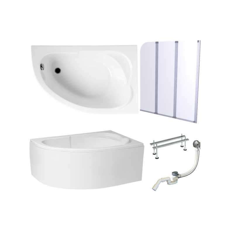 Wanna narożna akrylowa 130x85 z parawanem i syfonem – elegancja i funkcjonalność w jednym!