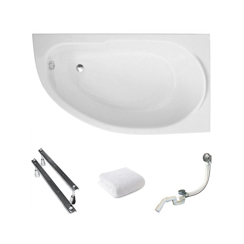 Luksusowa Wanna Asymetryczna Besco 140x70 z Syfonem i Stelażem - Prawostronna Biała