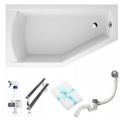 SELENA Asymetryczna Wanna Narożna 140x90 Lewa z Syfonem i Stelażem