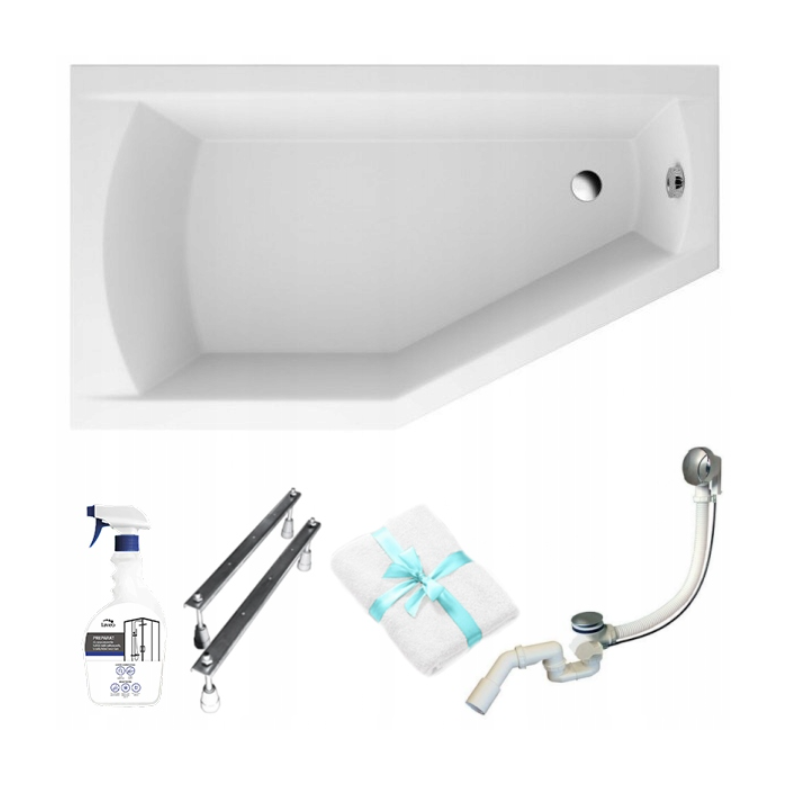 SELENA Asymetryczna Wanna Narożna 140x90 Lewa z Syfonem i Stelażem