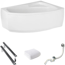 Frida 140x90 Asymetryczna Wanna Narożna z Białą Obudową i Syfonem - Elegancja i Funkcjonalność