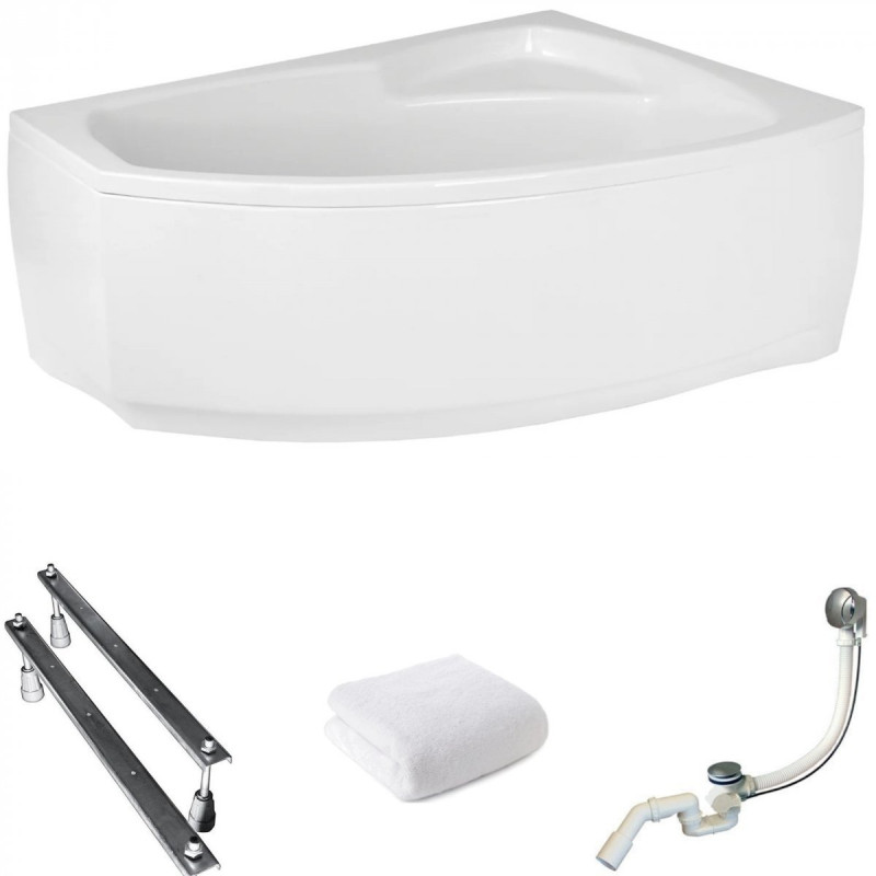 Frida 140x90 Asymetryczna Wanna Narożna z Białą Obudową i Syfonem - Elegancja i Funkcjonalność